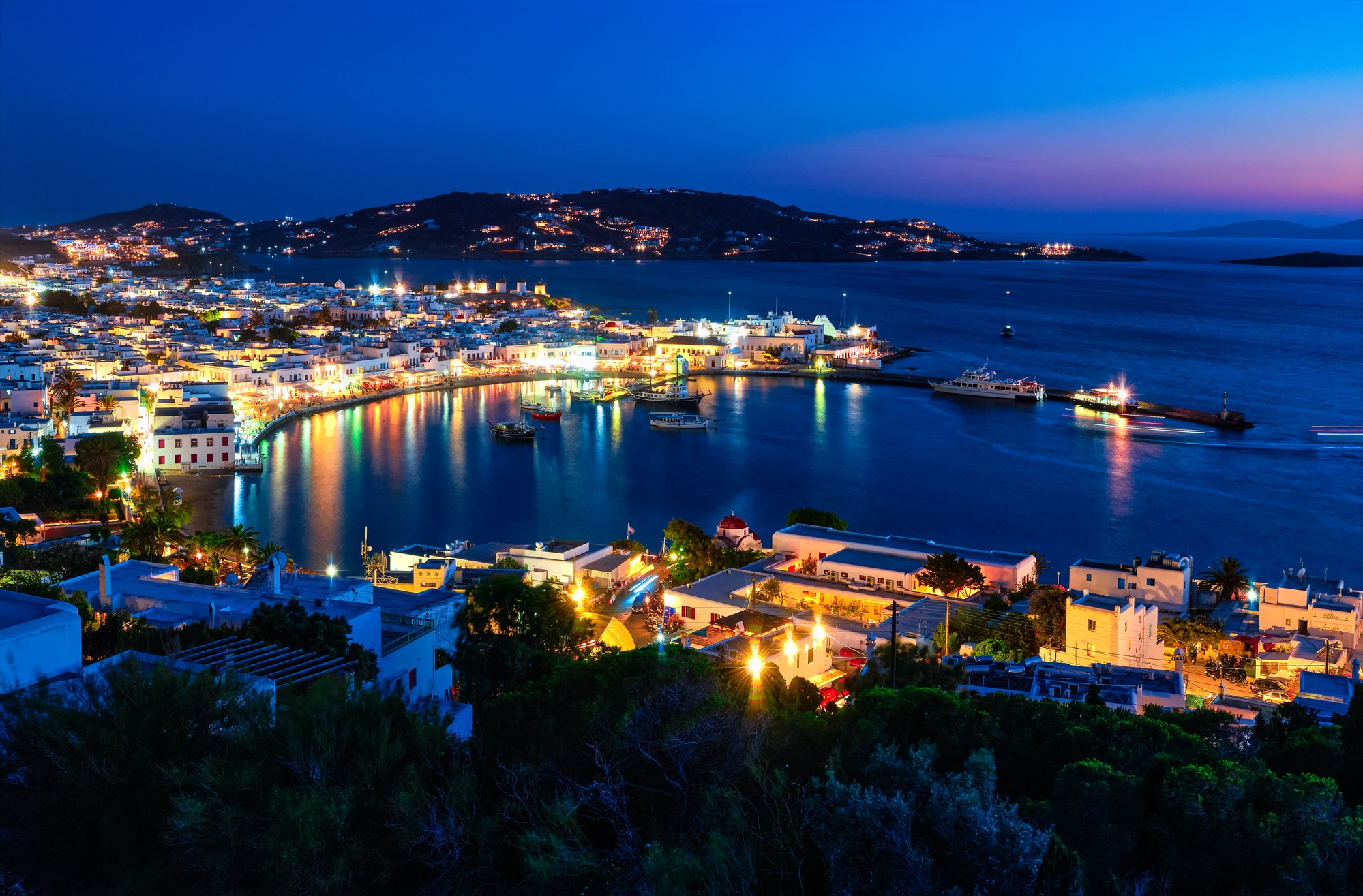 Mykonos, Greece at night